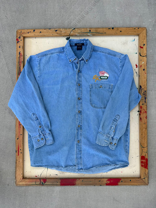 Y2K South Point Poker Denim Button Down