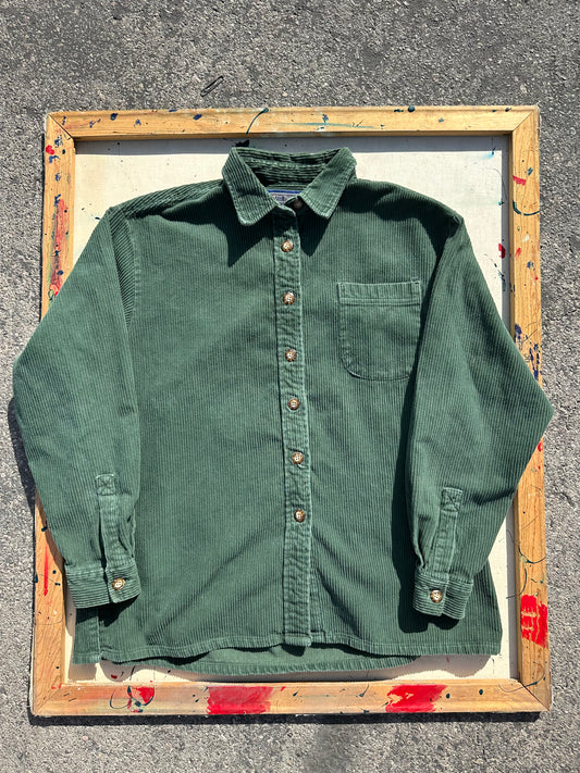 Casual Green Corduroy Button Up