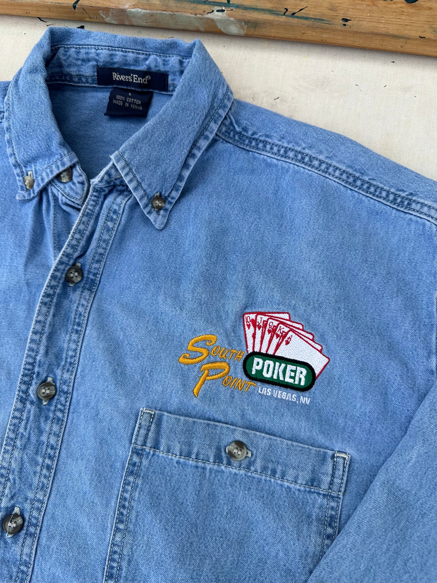 Y2K South Point Poker Denim Button Down